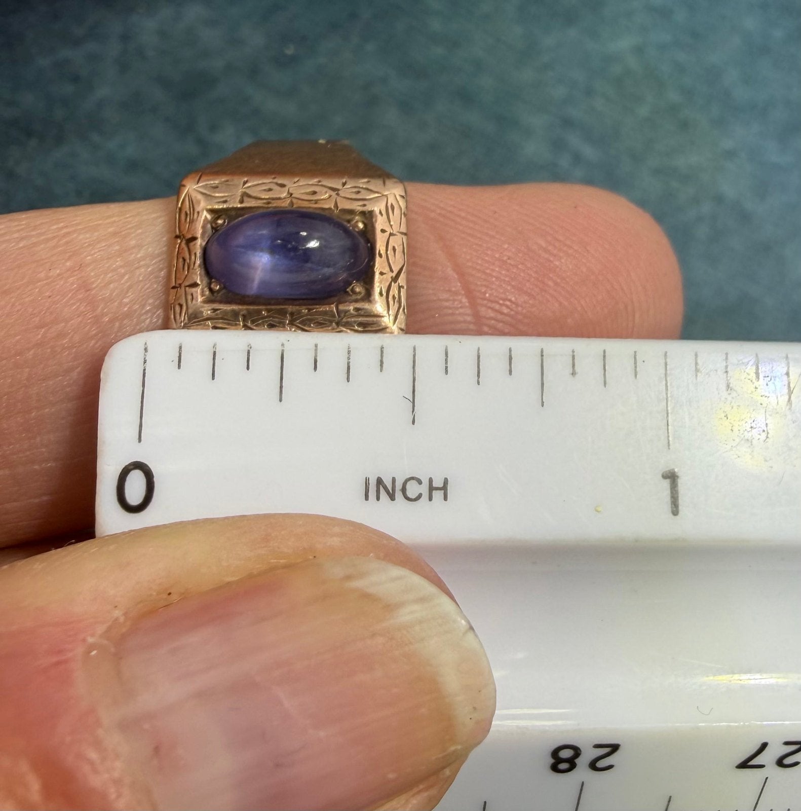 10k Gold Periwinkle Blue Star Sapphire Art Deco Signet Ring *Video*