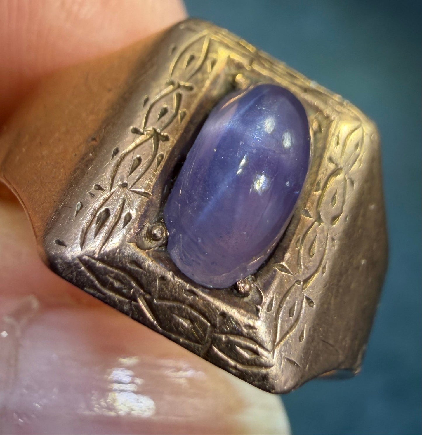 10k Gold Periwinkle Blue Star Sapphire Art Deco Signet Ring *Video*