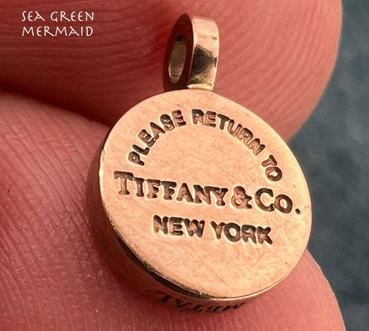 10k Gold "Please Return to T & Co." Charm Tag Pendant. Designer