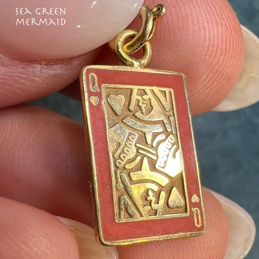 10k Gold Queen of Hearts Playing Card Gambling Pendant *Tiny*