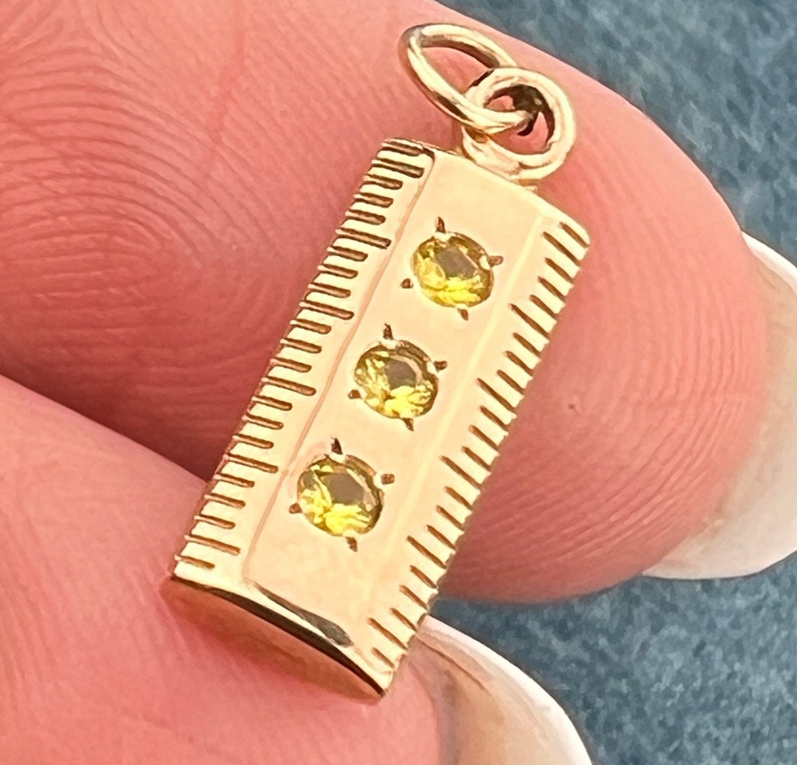 10k Gold RULER Pendant w Gypsy-Set Topaz. Crafter Builder. 3/4"