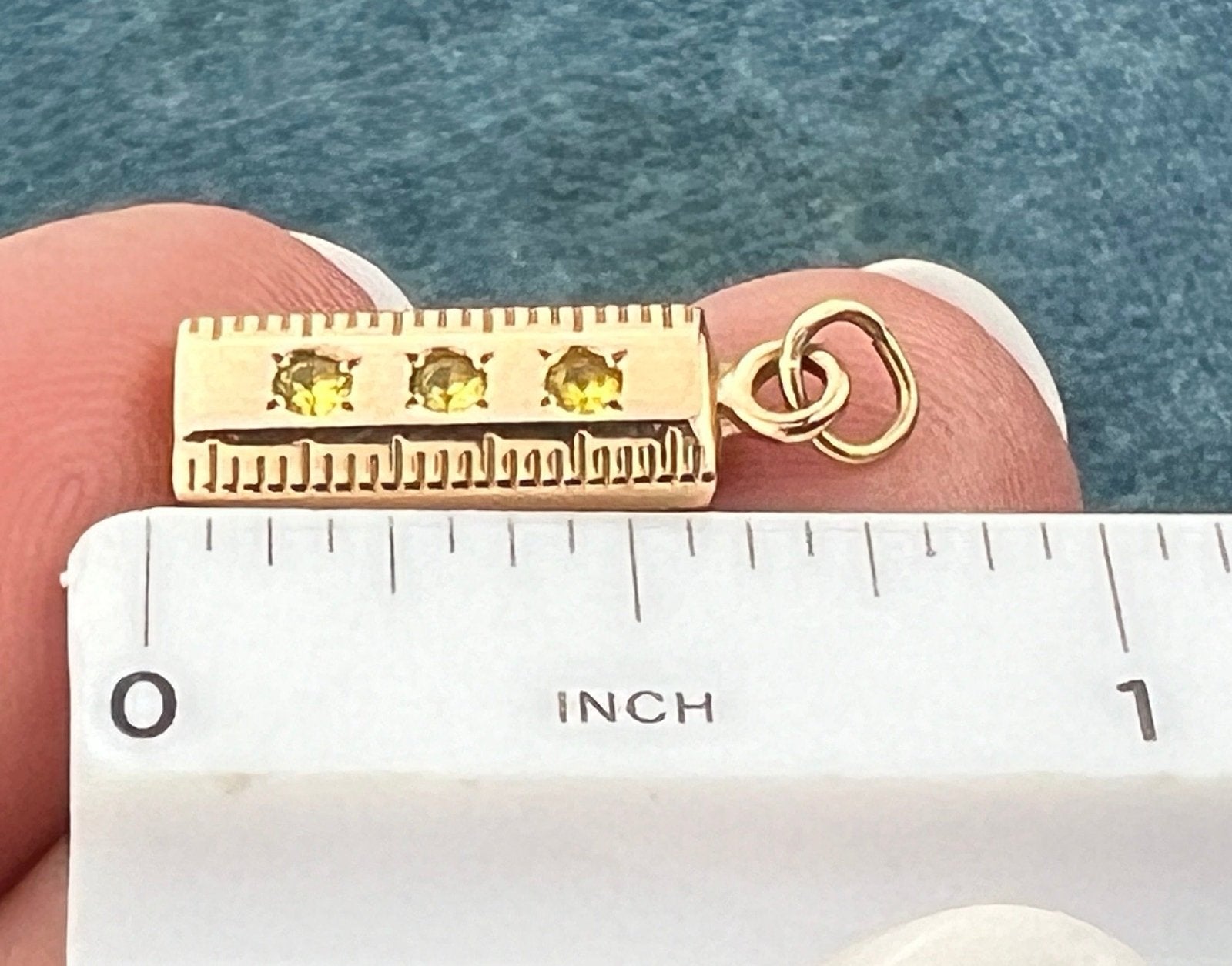 10k Gold RULER Pendant w Gypsy-Set Topaz. Crafter Builder. 3/4"