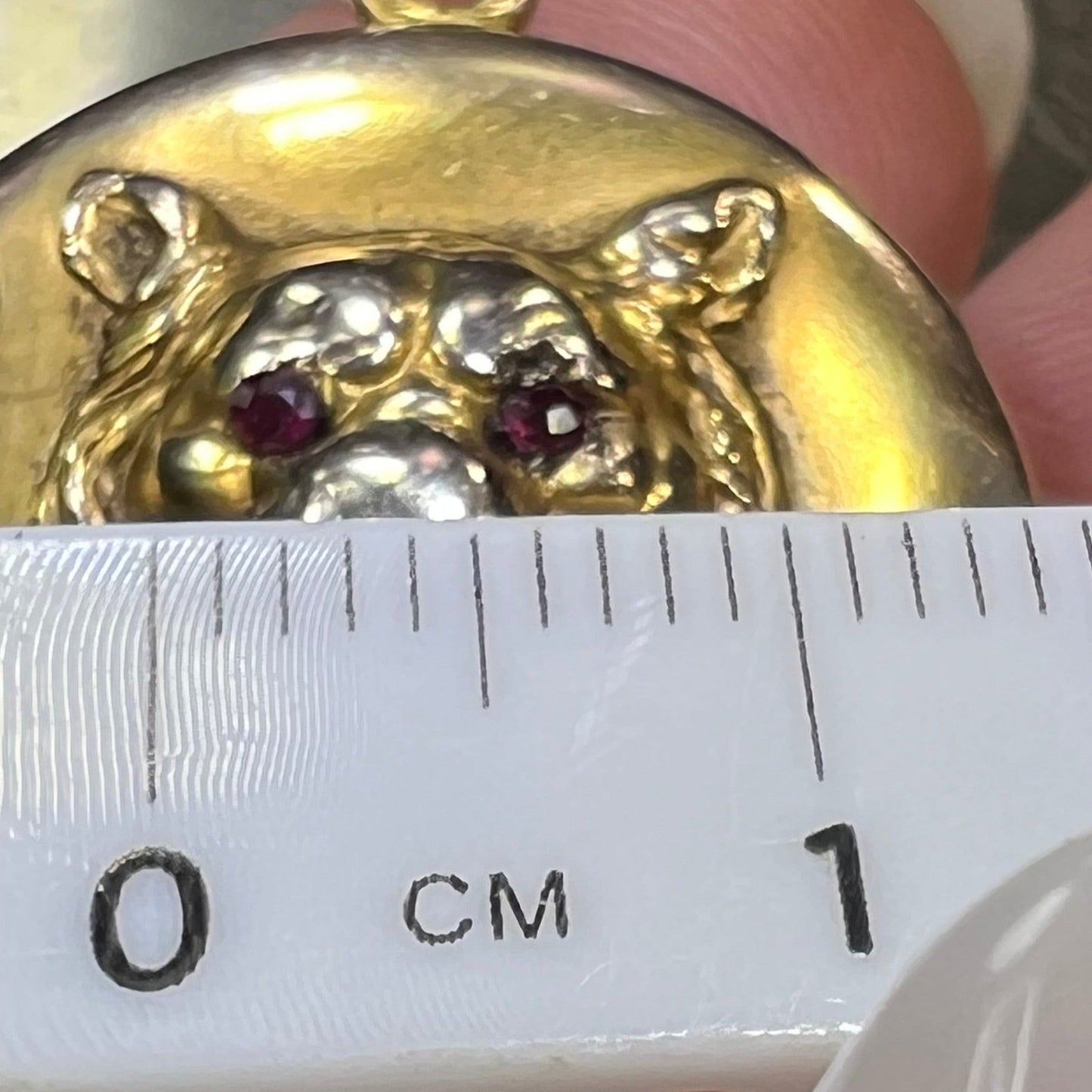 10k Gold Repousse Tiger Pendant w Ruby Eyes. Art Nouveau *Video*