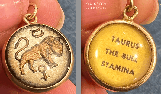 10k Gold Reverse Carved Intaglio BUBBLE Pendant. Bull Taurus Stamina *Video*