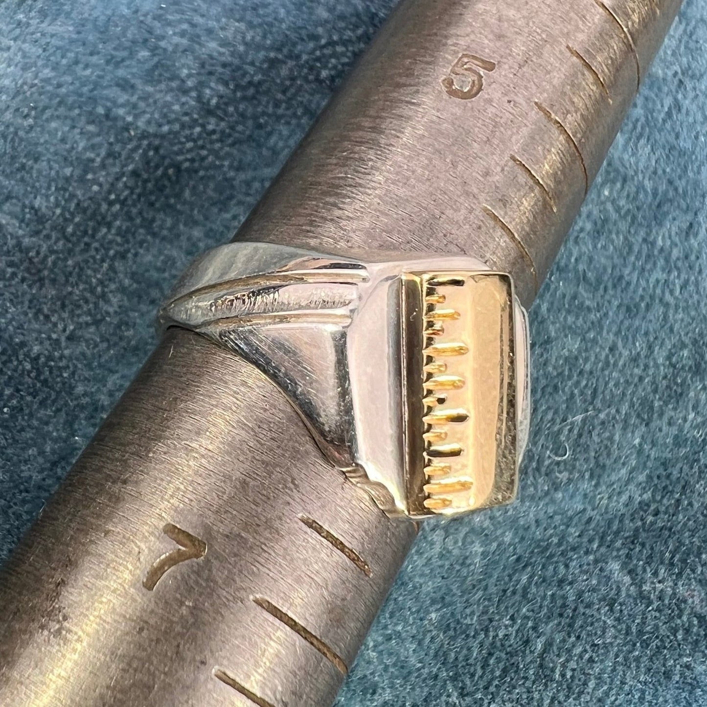 10k Gold Ruler on 925 Signet Ring. Carpenter Crafter Knitter -6