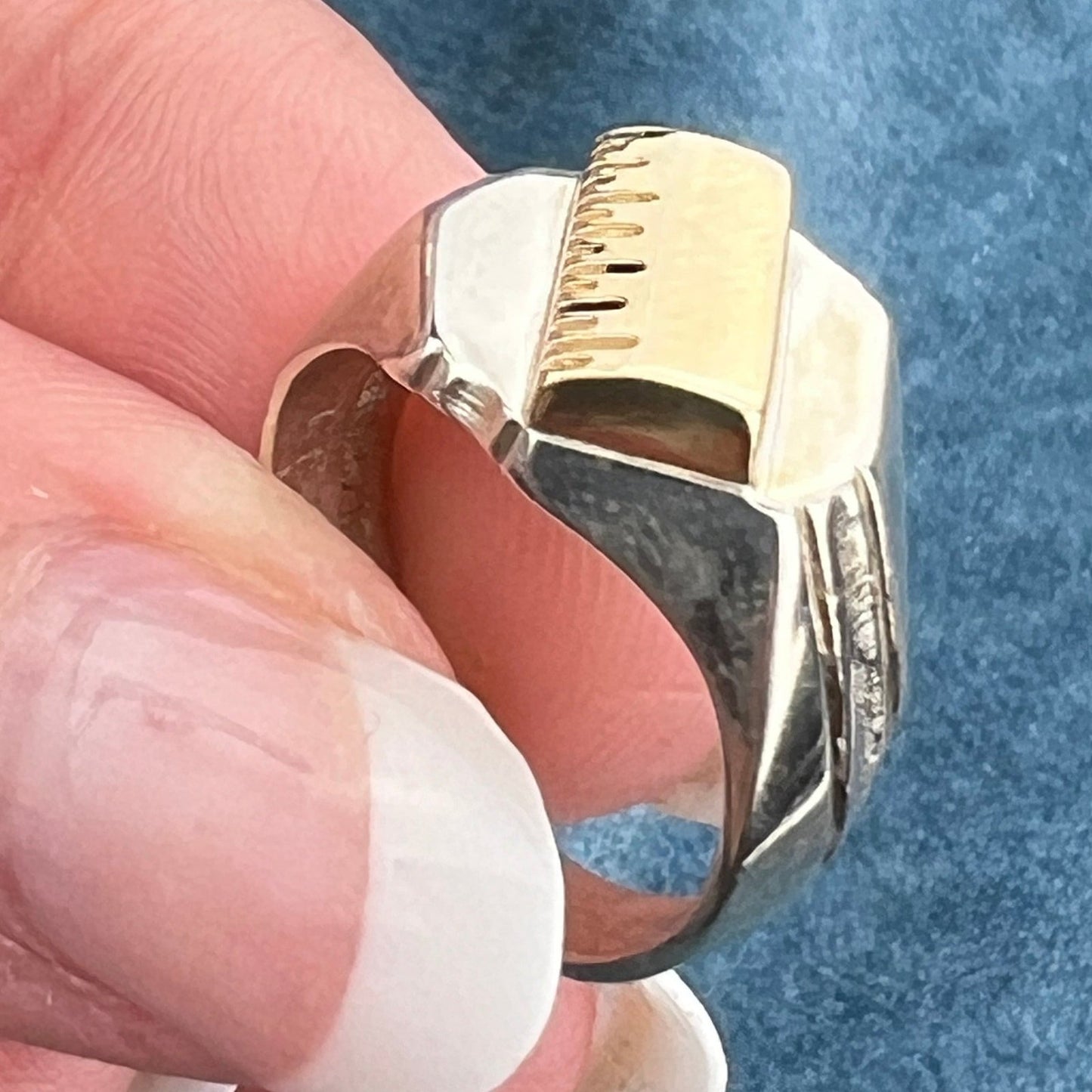 10k Gold Ruler on 925 Signet Ring. Carpenter Crafter Knitter -6