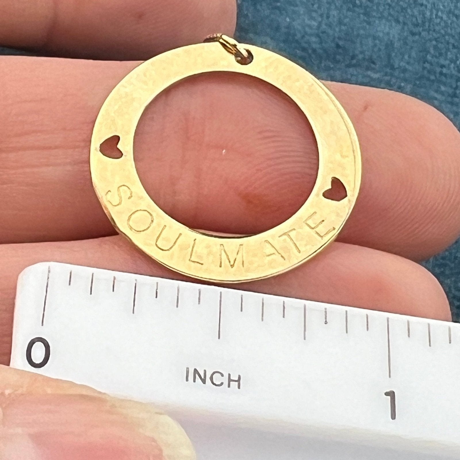 10k Gold SOULMATE Circle Pendant w Chain. Engravable 1"
