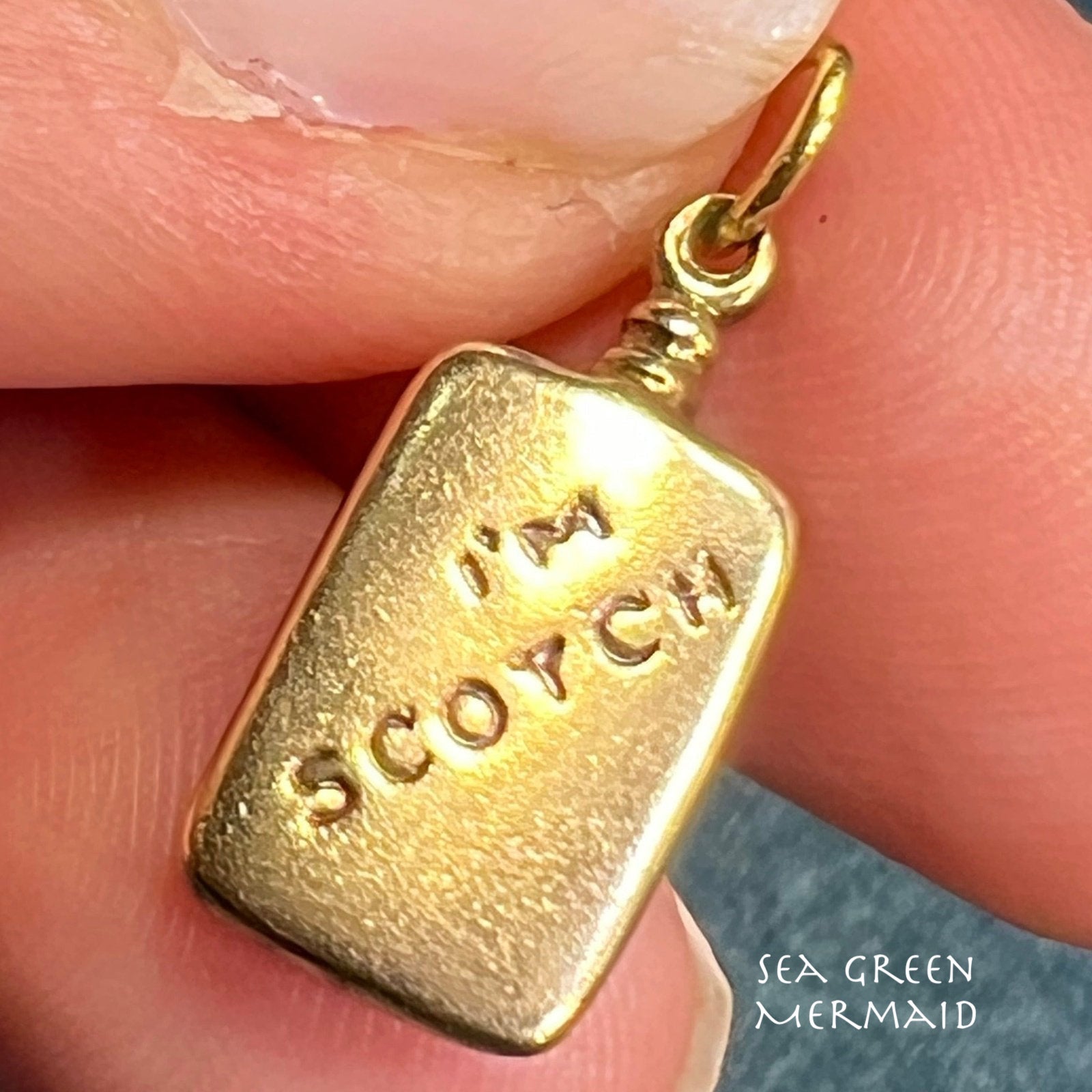 10k Gold Scottish Whisky Bottle Pendant - "I'M SCOTCH" Tiny!