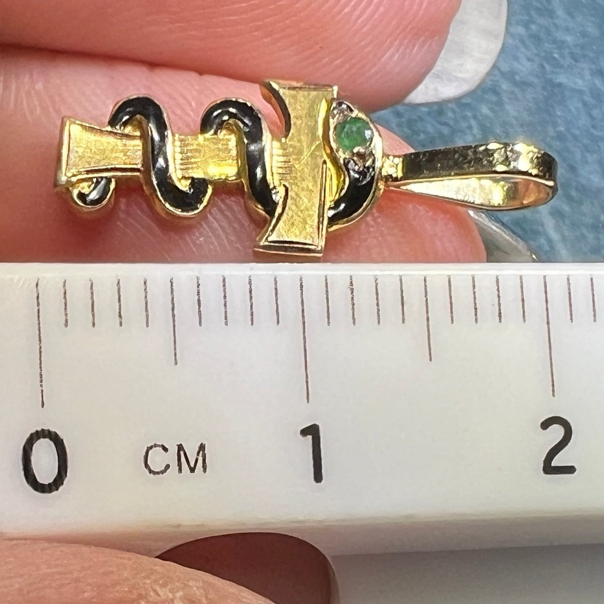 10k Gold Snake Coiled Around Initial "T" Pendant. Birks-Ellis 1940's. Tiny!