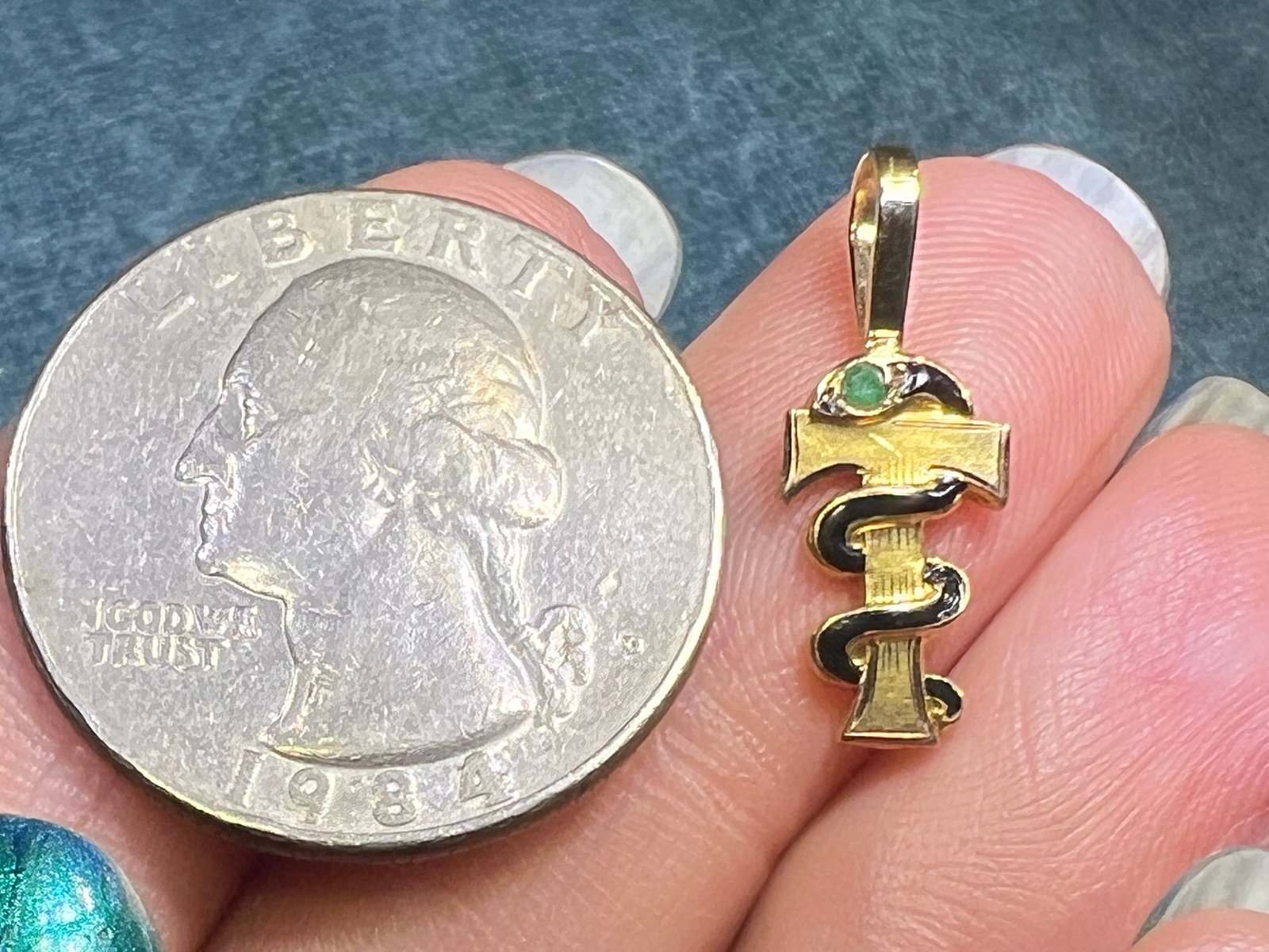 10k Gold Snake Coiled Around Initial "T" Pendant. Birks-Ellis 1940's. Tiny!