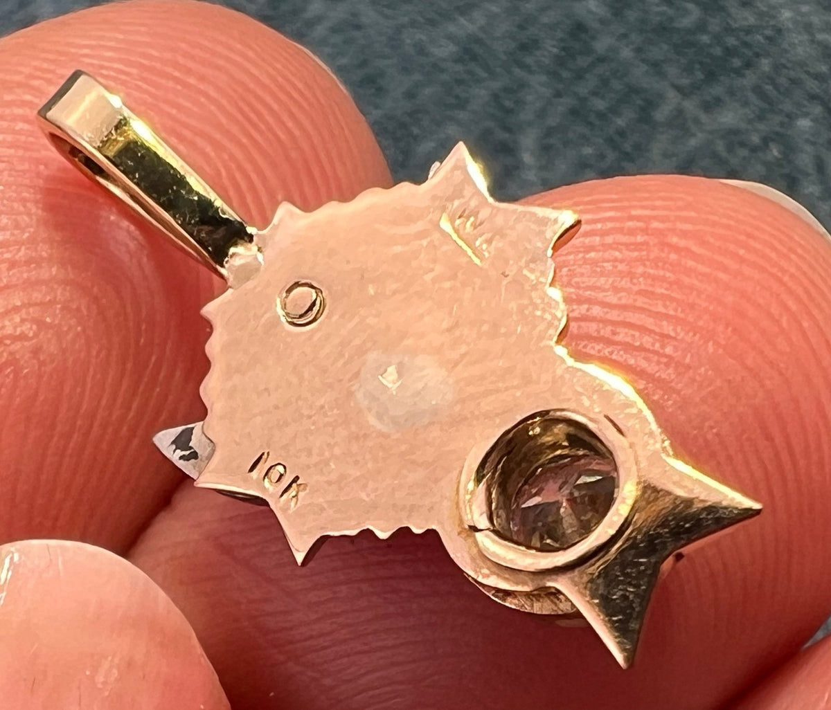 10k Gold Sparrow + Cross Pendant w Bezel Rose-Cut Diamond. TINY!