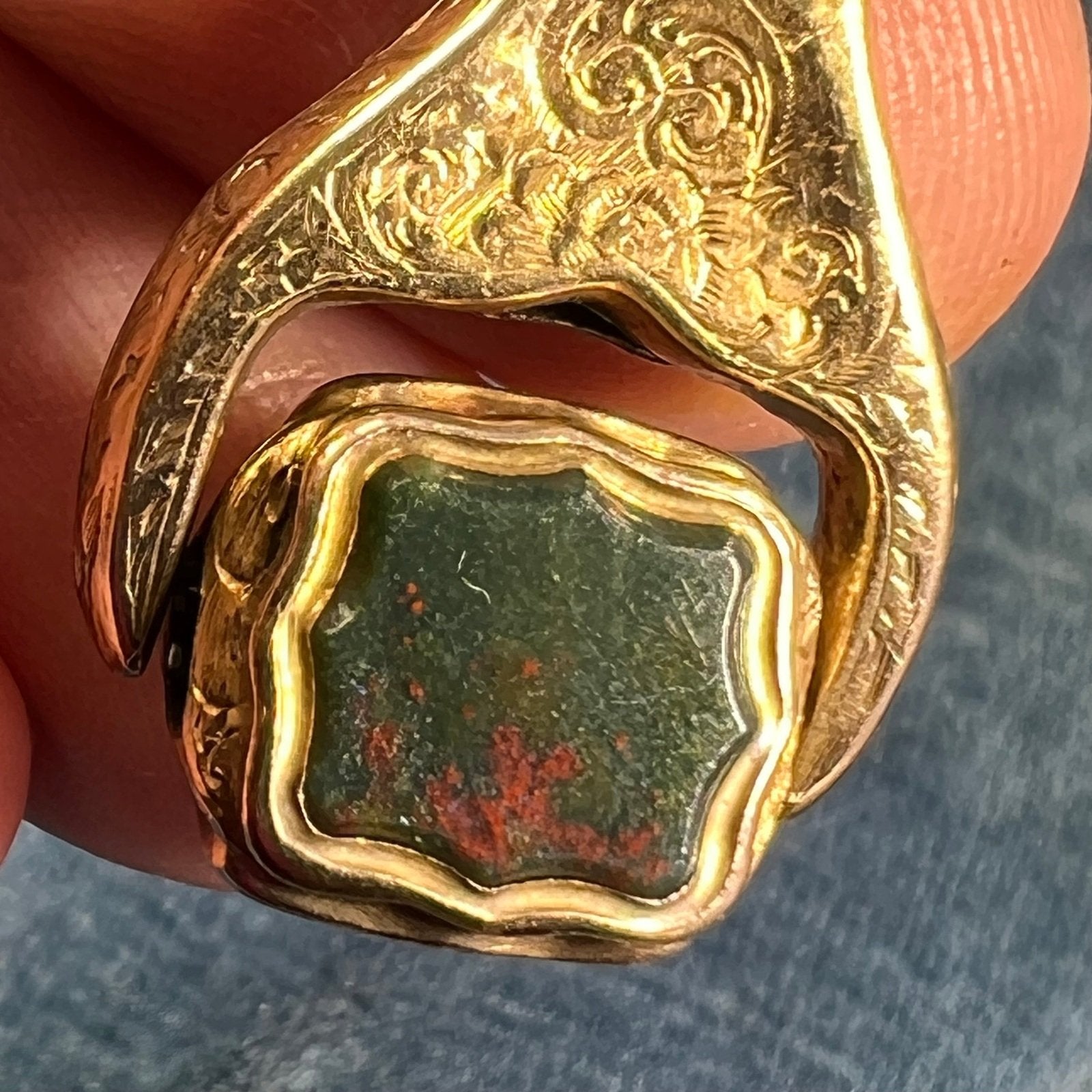 10k Gold Spinning Bloodstone Watch Key Fob Pendant *Video*