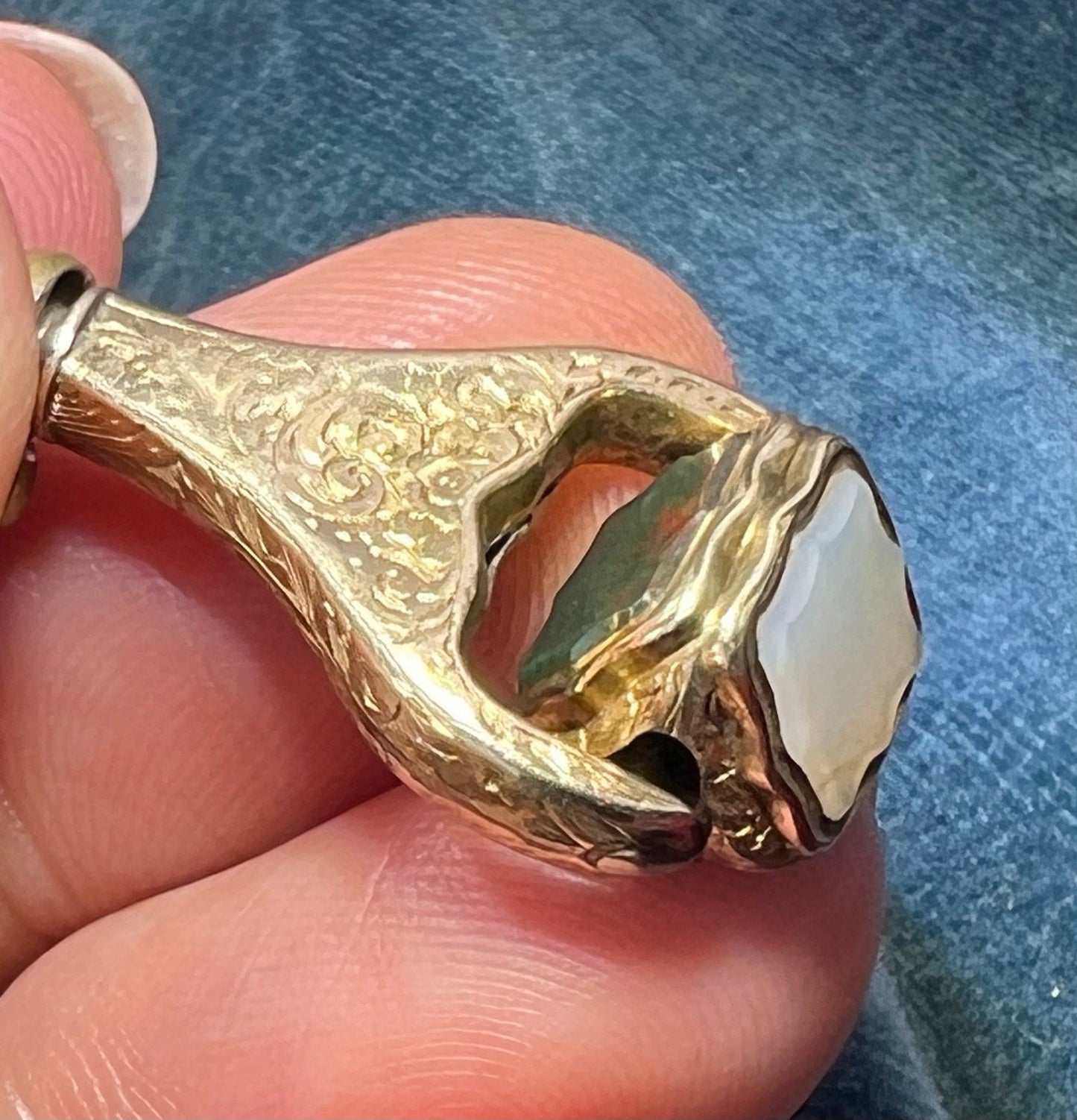 10k Gold Spinning Bloodstone Watch Key Fob Pendant *Video*