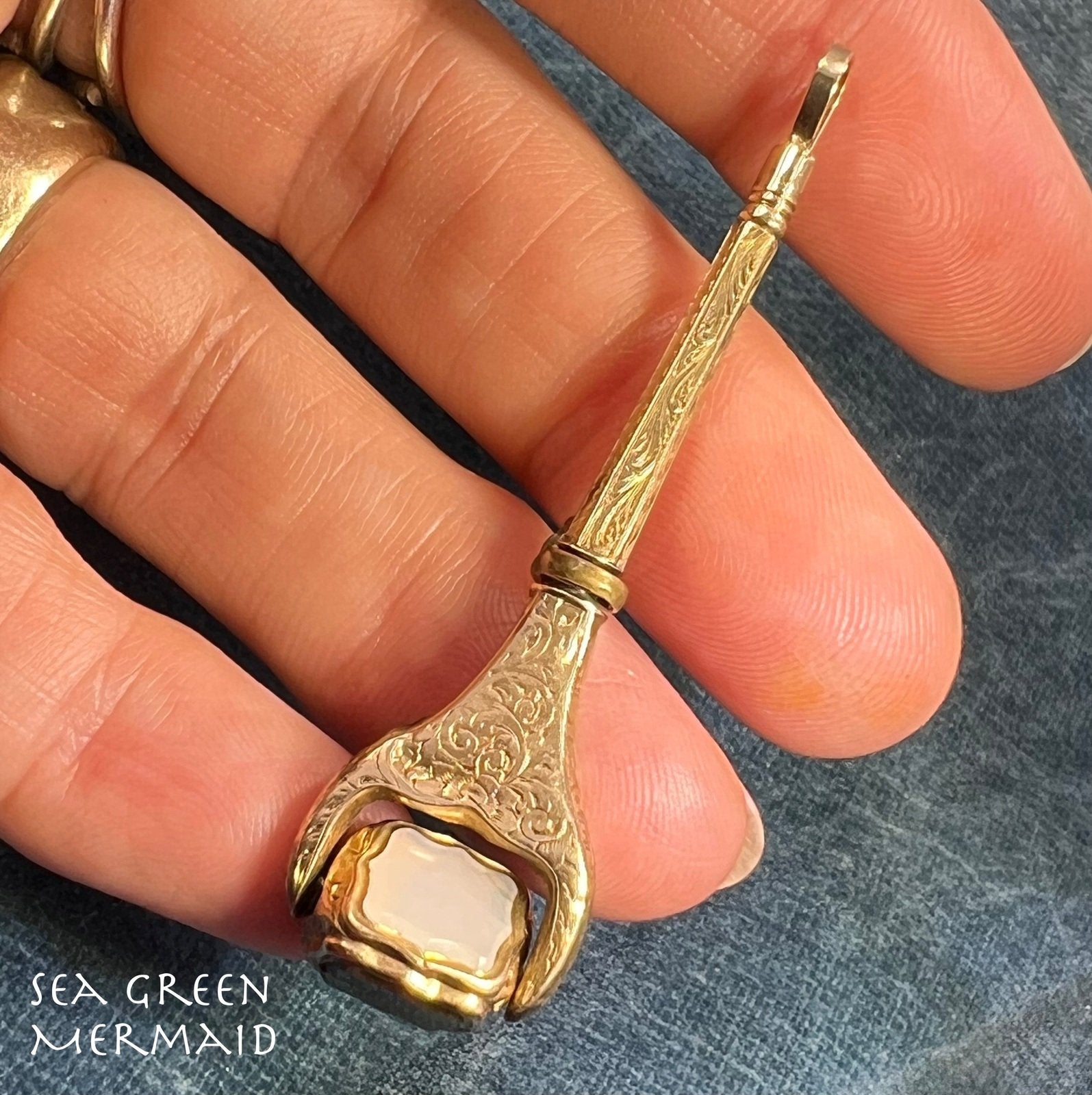 10k Gold Spinning Bloodstone Watch Key Fob Pendant *Video*