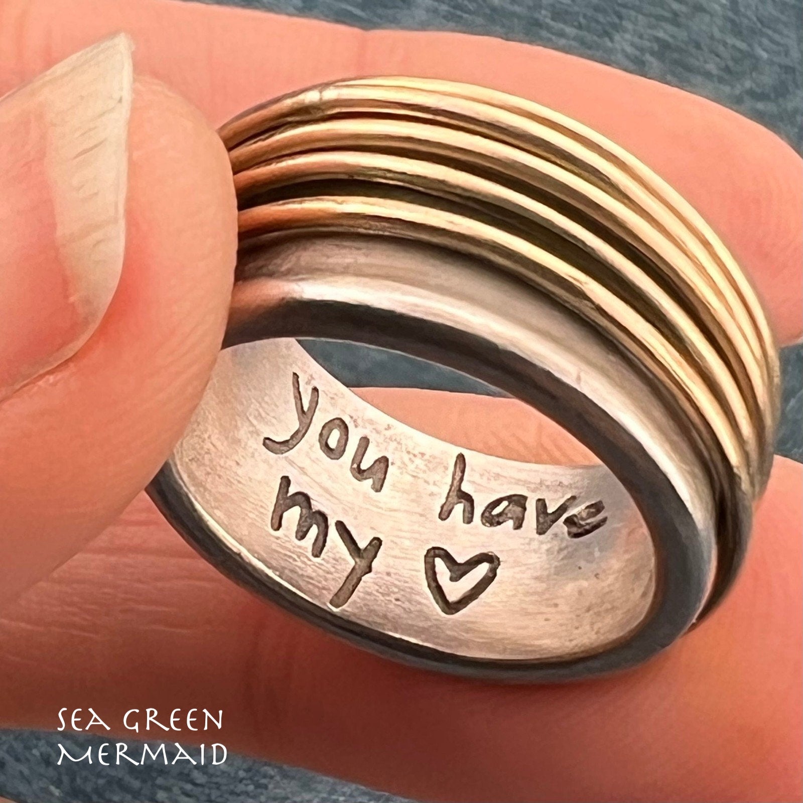 10k Gold Spinning Rings on Wide 925 Band. U Have MY HEART *Video*