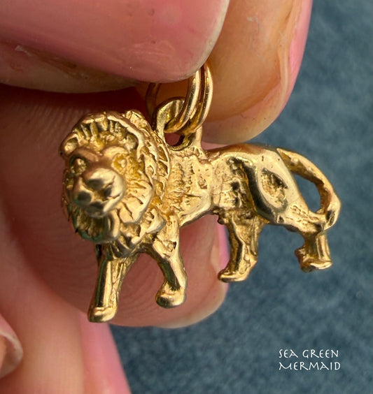 10k Gold Standing Lion Pendant. 3-D Victorian Watch Fob