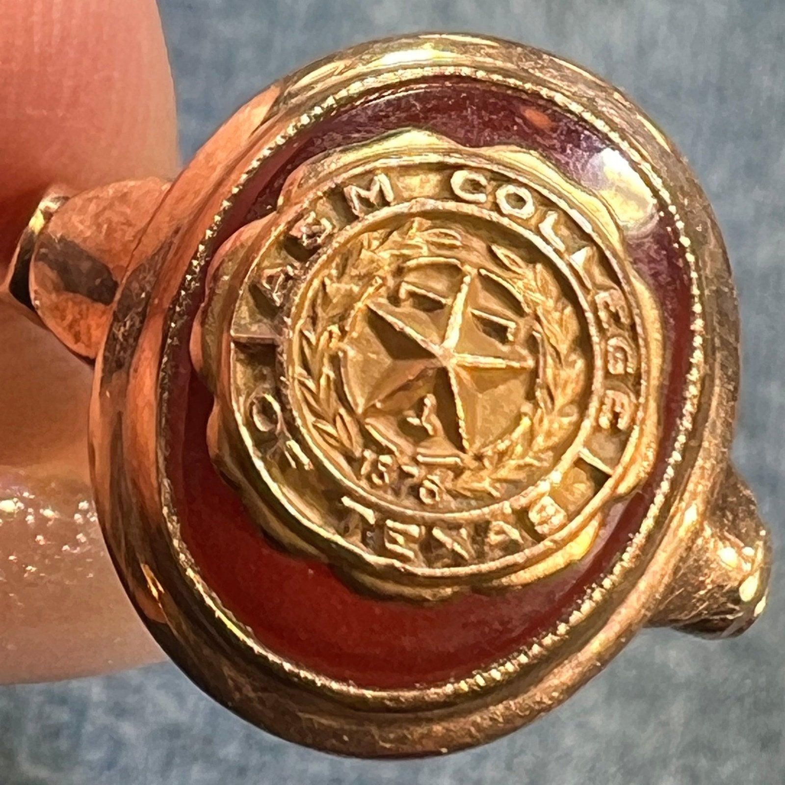 10k Gold TEXAS A+M College Art Deco Era Signet Class Ring