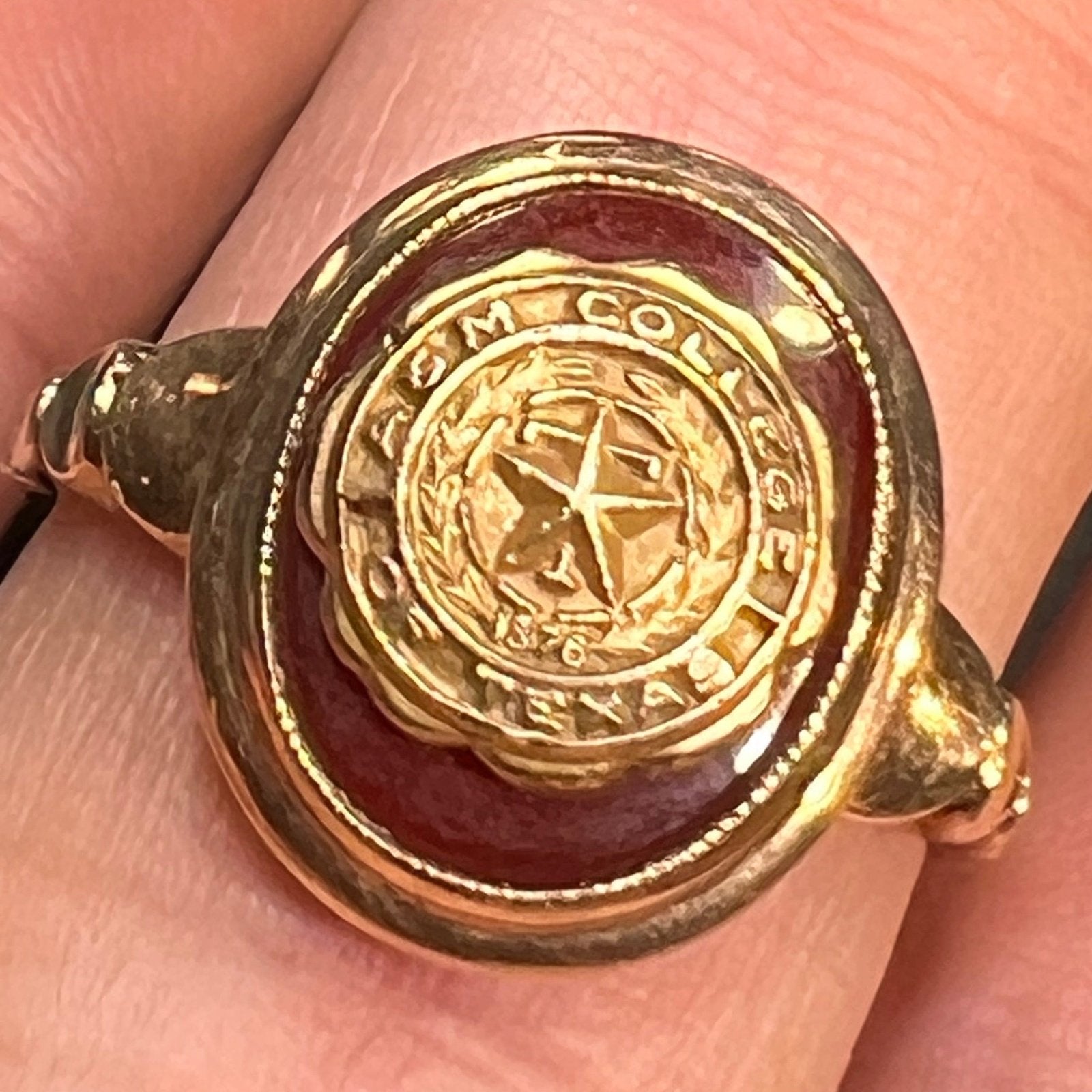 10k Gold TEXAS A+M College Art Deco Era Signet Class Ring