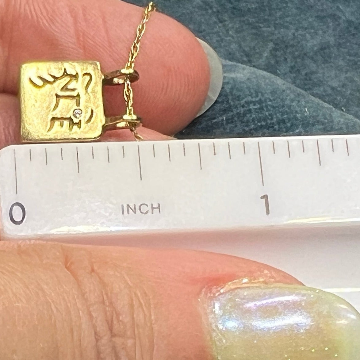 10k Gold Tibetan Pendant w Diamond. COMPASSION - Designer. 14k Chain