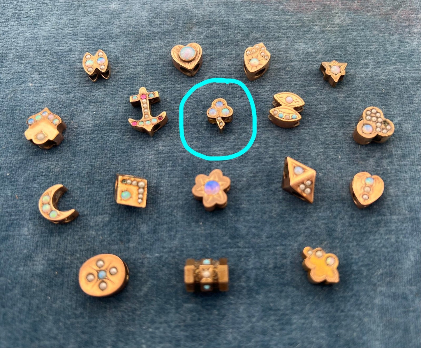 10k Gold Tiny Clover Gypsy-Set Opal Slide Charm Fob Pendant *Video*