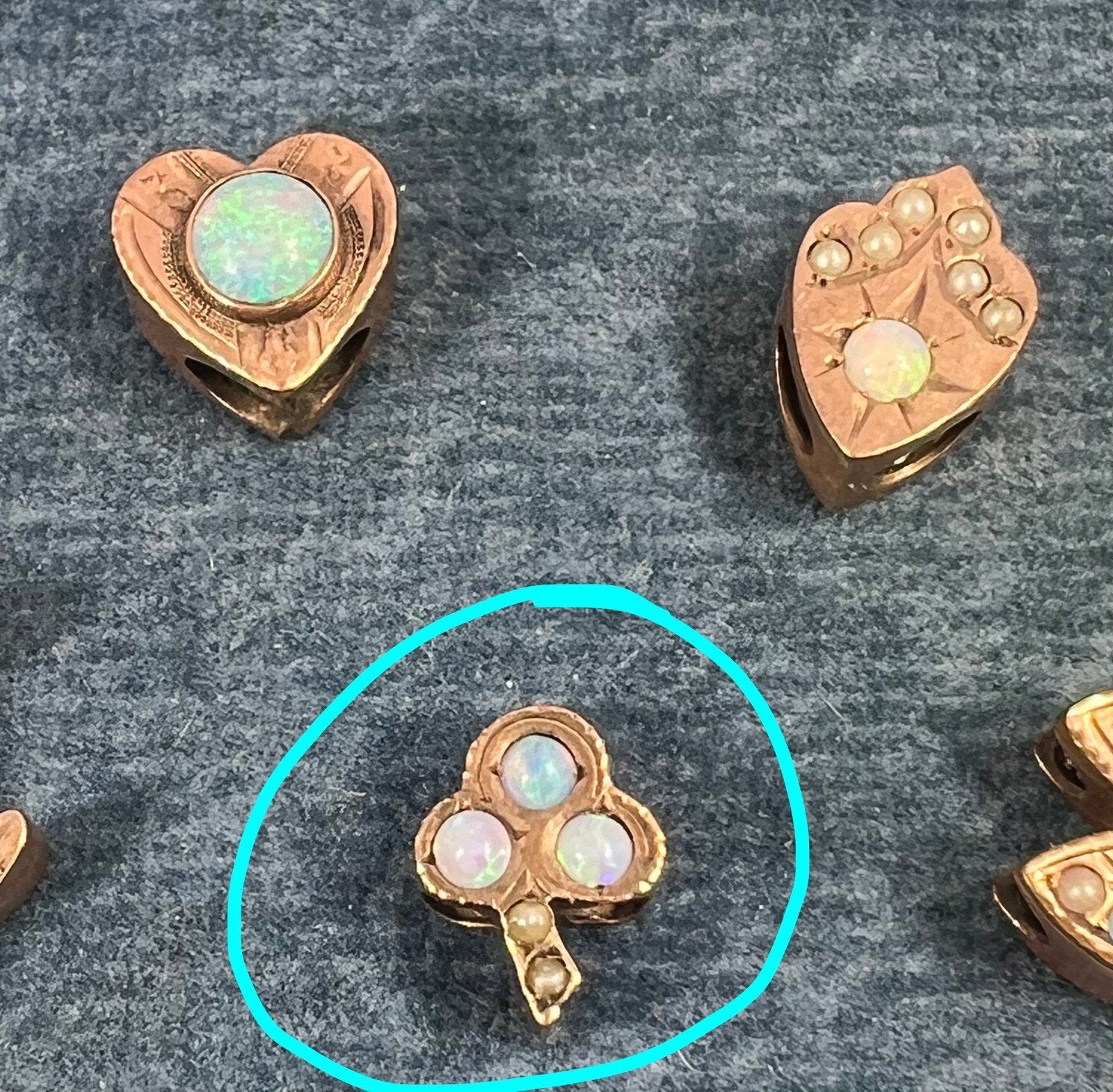 10k Gold Tiny Clover Gypsy-Set Opal Slide Charm Fob Pendant *Video*