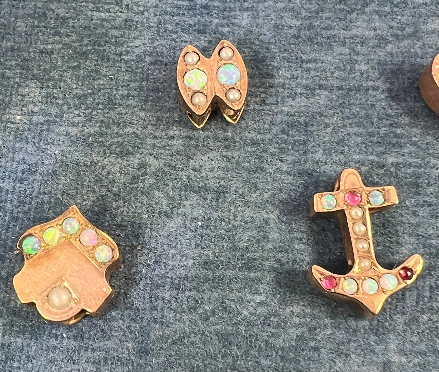 10k Gold Tiny Clover Gypsy-Set Opal Slide Charm Fob Pendant *Video*