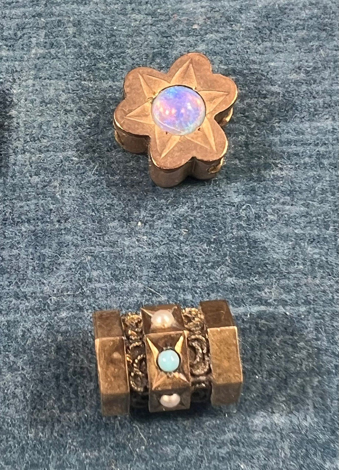 10k Gold Tiny Clover Gypsy-Set Opal Slide Charm Fob Pendant *Video*