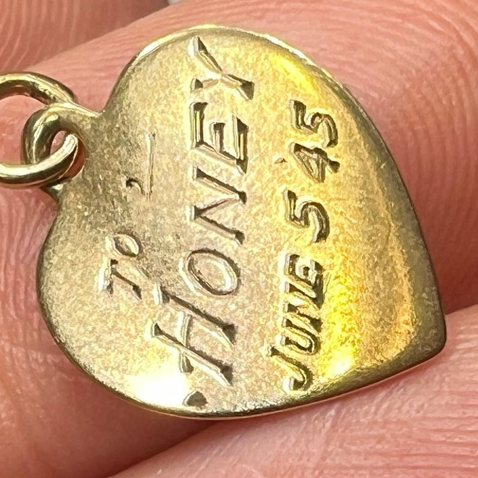 10k Gold "To: HONEY" Heart Pendant. 1945 WW2 Lover's Gift