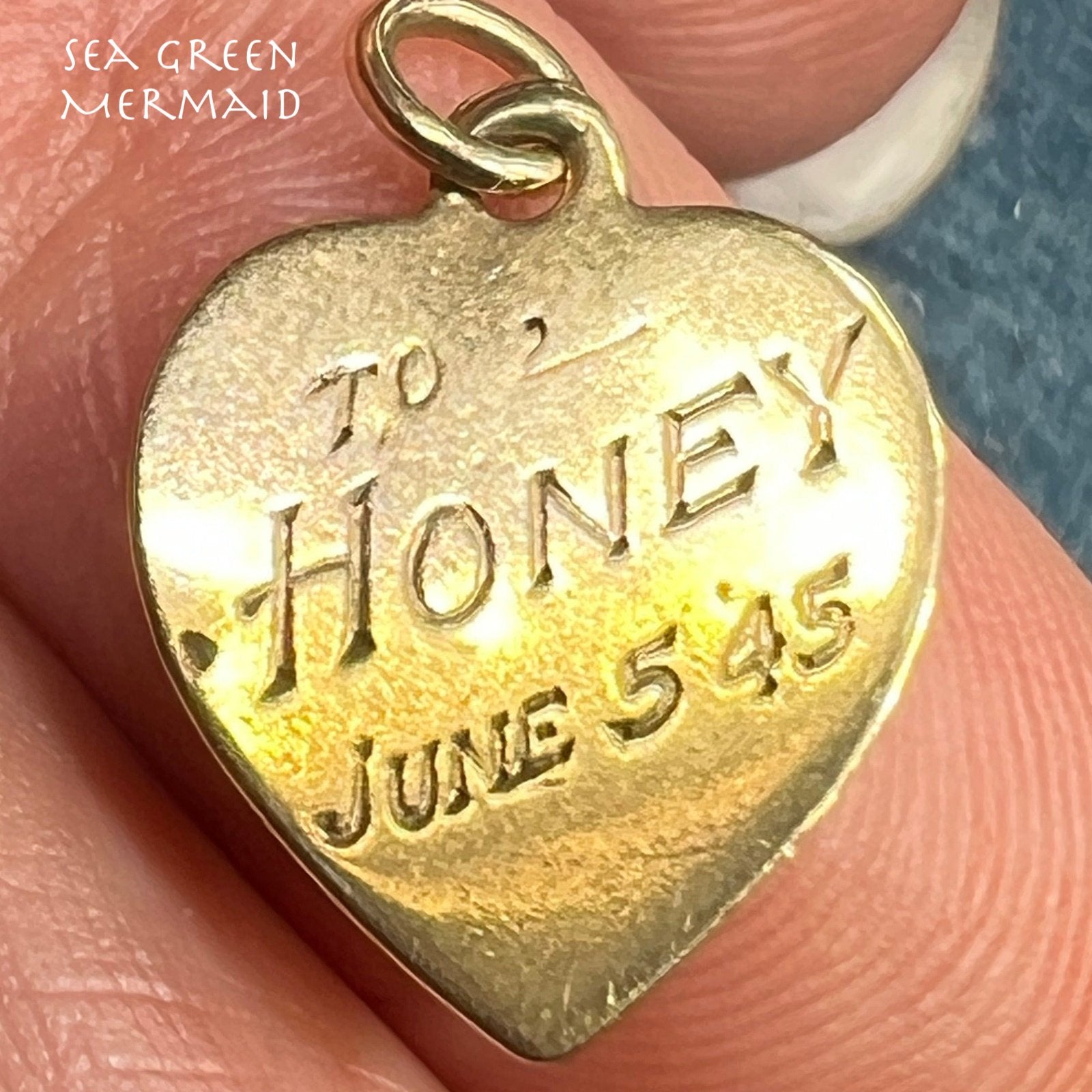 10k Gold "To: HONEY" Heart Pendant. 1945 WW2 Lover's Gift