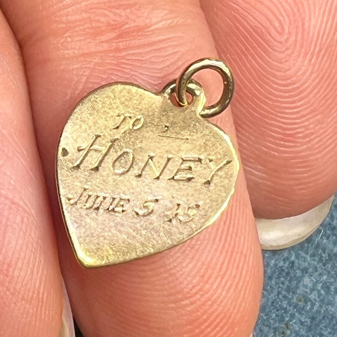 10k Gold "To: HONEY" Heart Pendant. 1945 WW2 Lover's Gift