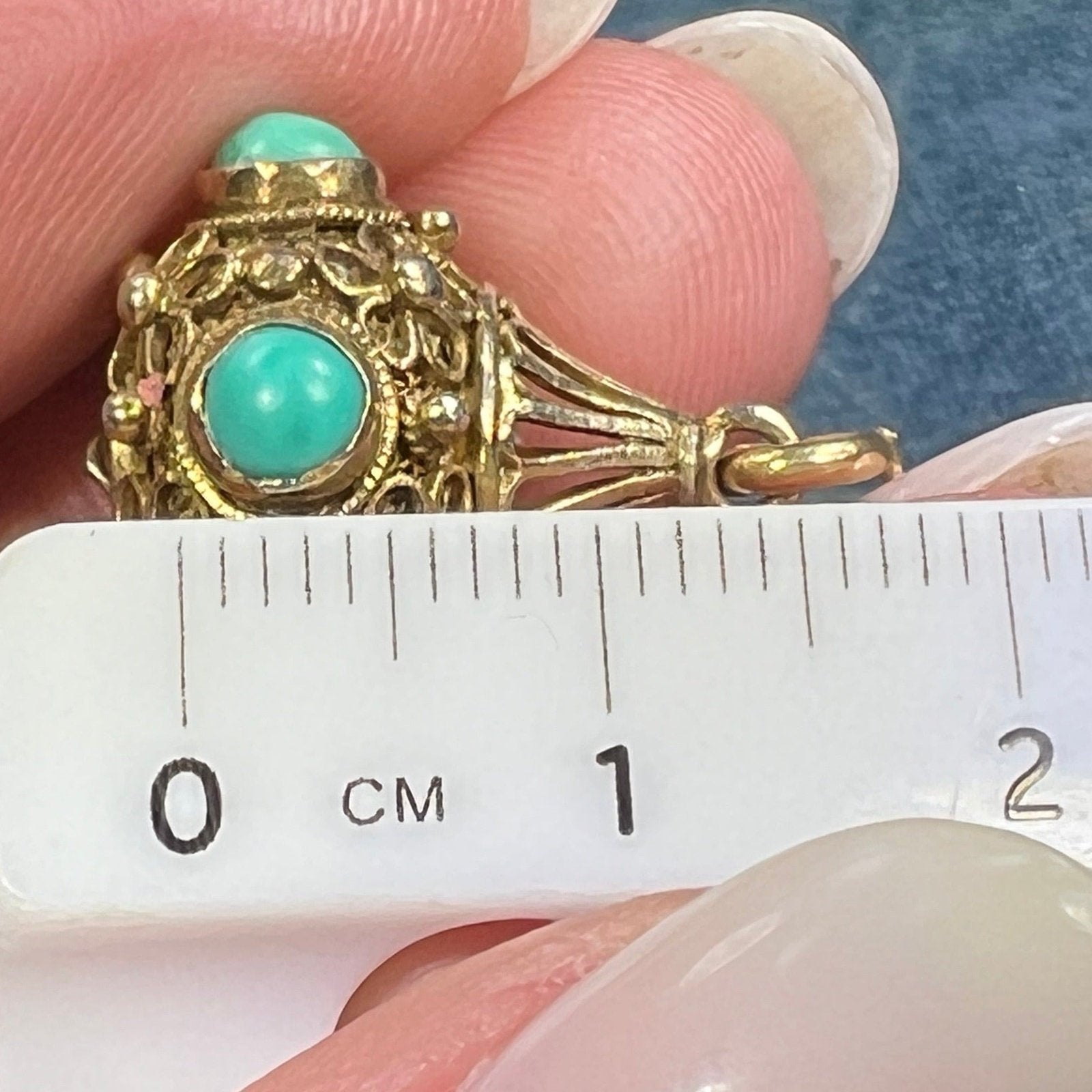 10k Gold Turquoise Teardrop Cantinelle Watch Fob Pendant. Victorian