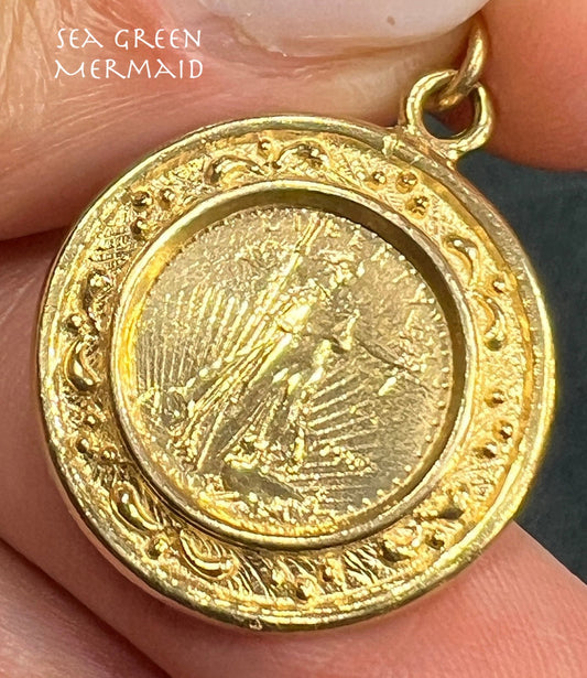 10k Gold "Walking Liberty" Coin Pendant. Small Replica