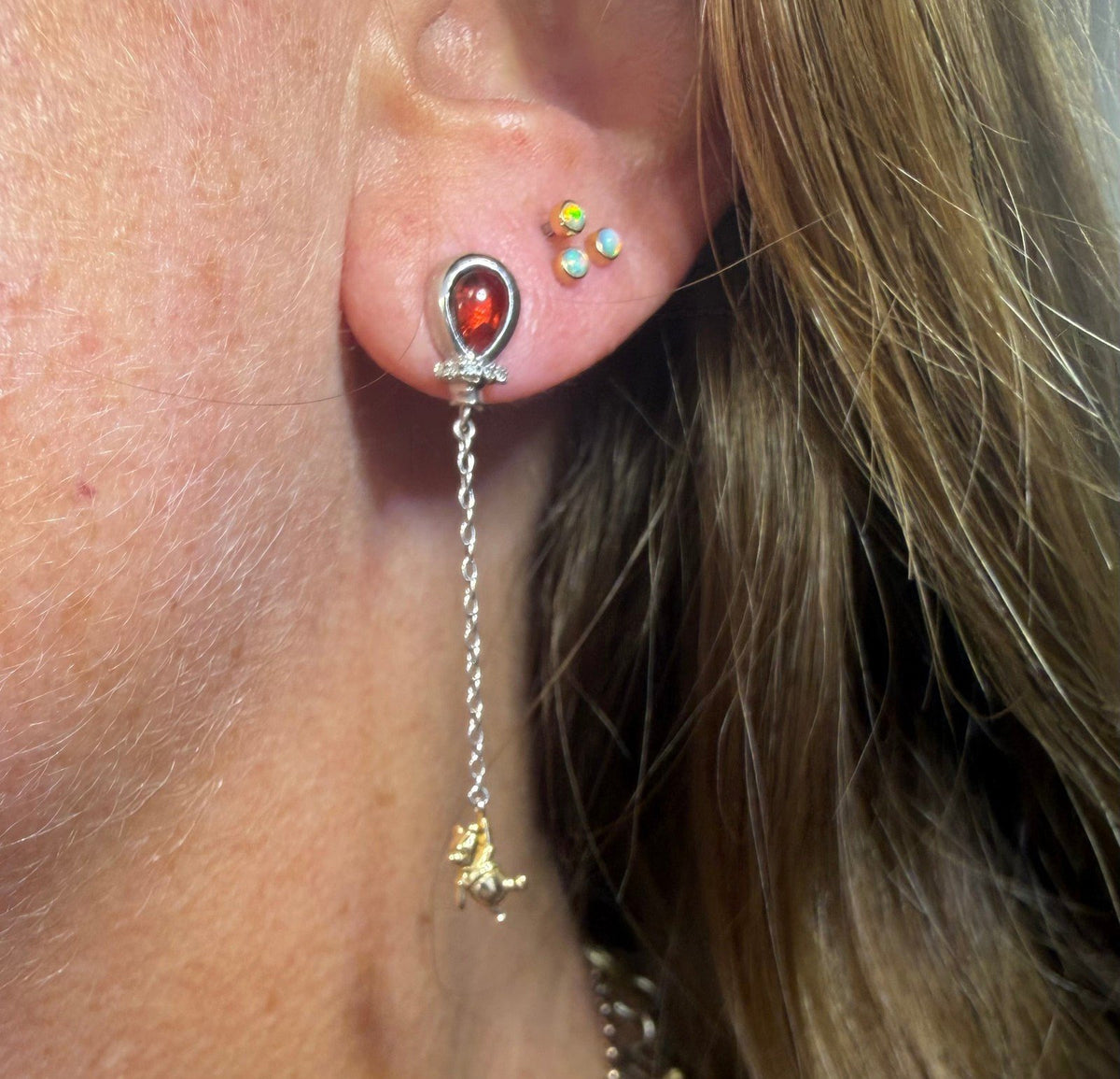 10k Gold Winnie the Pooh Earrings w 925 Silver Garnet Cabochon Balloons
