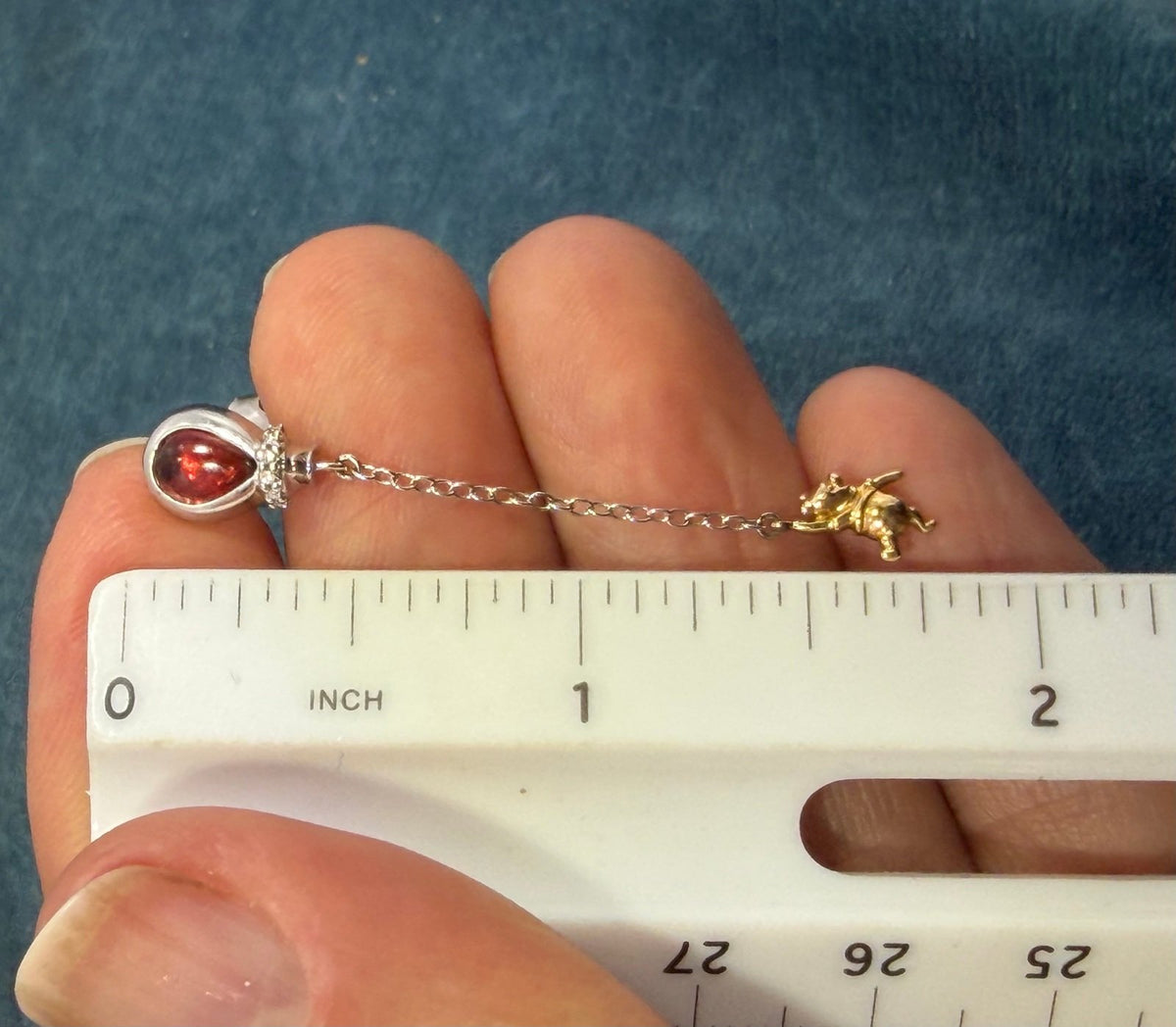 10k Gold Winnie the Pooh Earrings w 925 Silver Garnet Cabochon Balloons