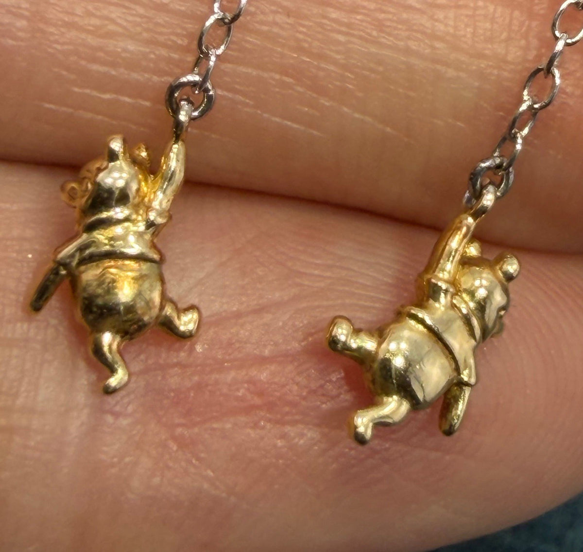 10k Gold Winnie the Pooh Earrings w 925 Silver Garnet Cabochon Balloons