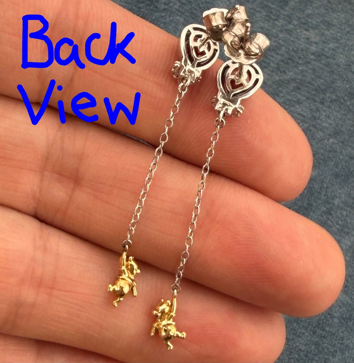 10k Gold Winnie the Pooh Earrings w 925 Silver Garnet Cabochon Balloons