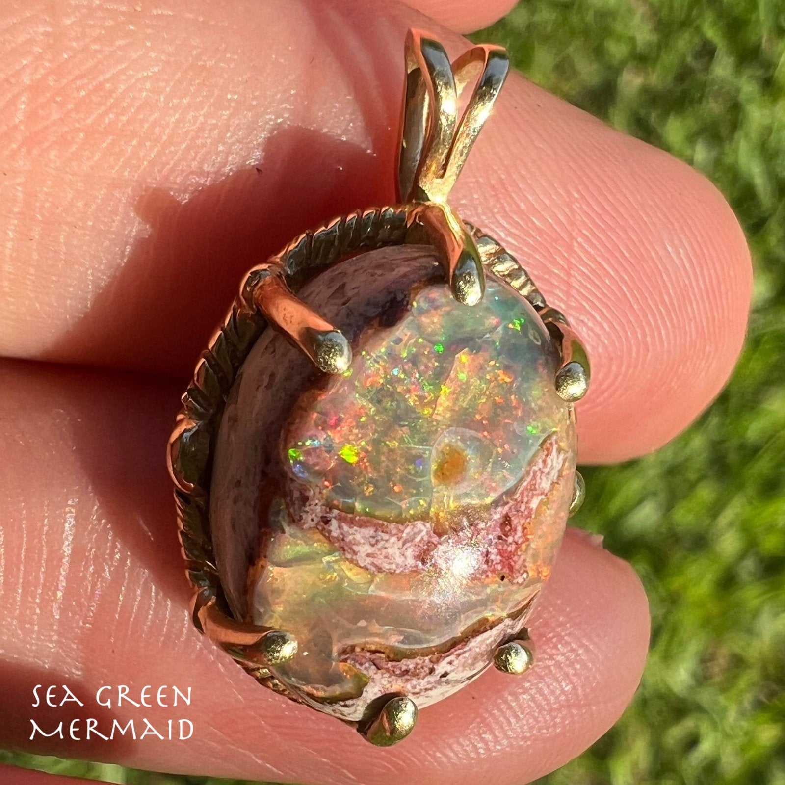 Fire Pawn 10k Mexican Boulder Fire Opal Old Pawn Pendant. *Video* – Sea Green Mermaid