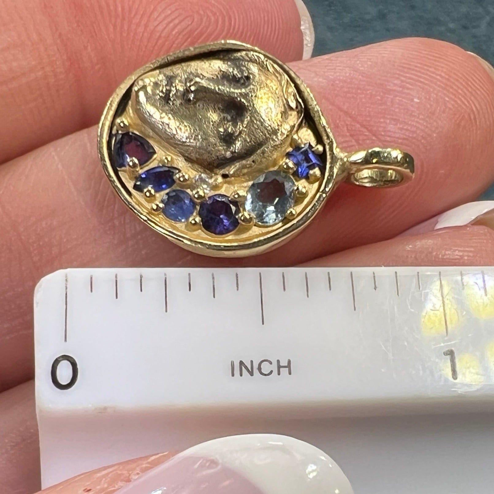 10k Moon Goddess Pendant. Diamond Blue Sapphires Topaz *Video*