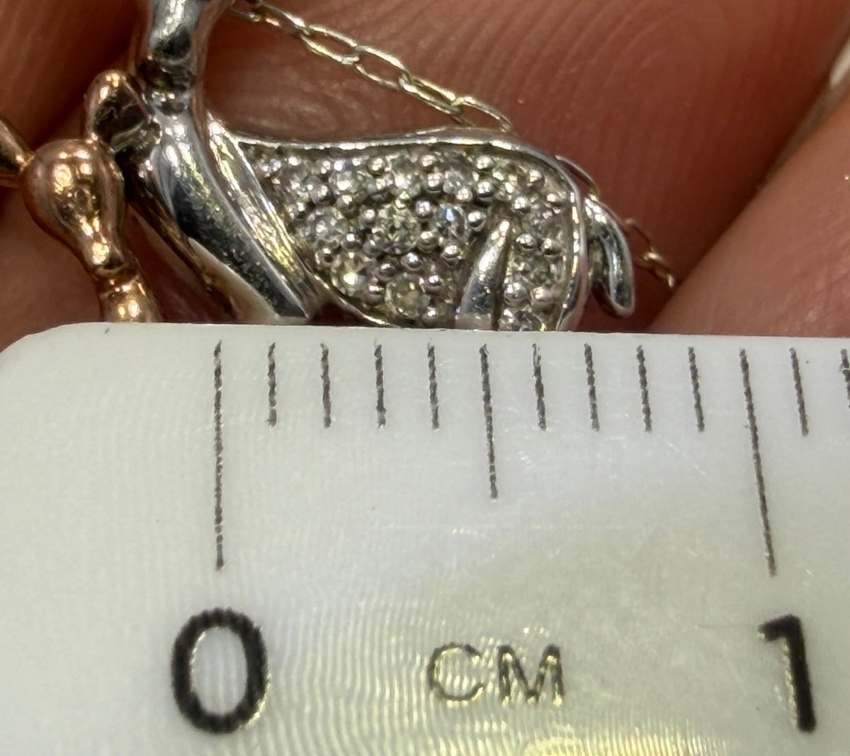 10k Rose Gold Fawn + Silver Diamond Mama Deer Pendant. Free 925 Chain