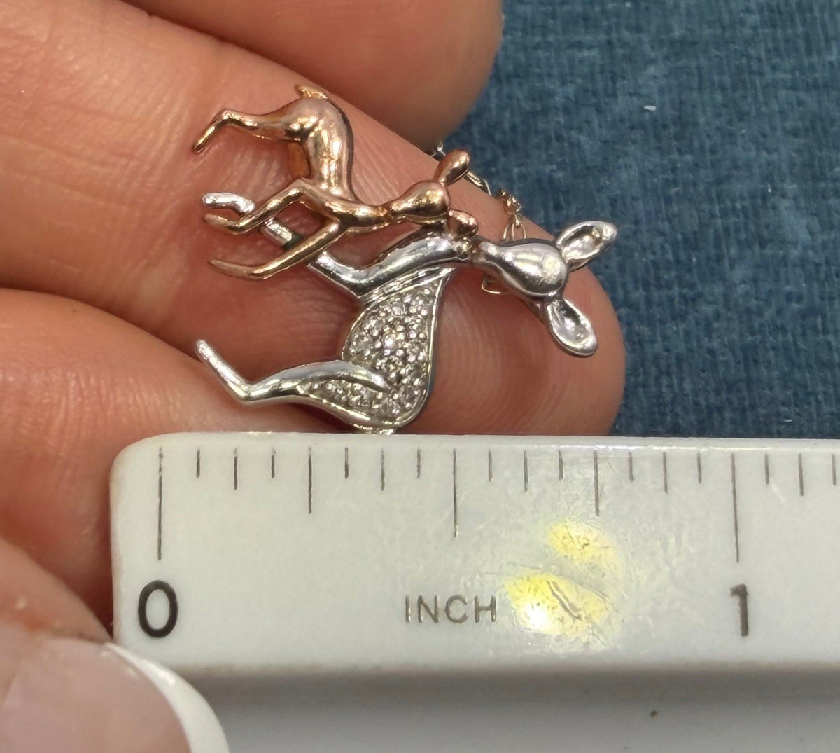10k Rose Gold Fawn + Silver Diamond Mama Deer Pendant. Free 925 Chain