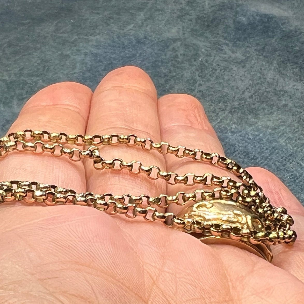 10k Rose Yellow Gold Rolo Chain Necklace. Antique 20"