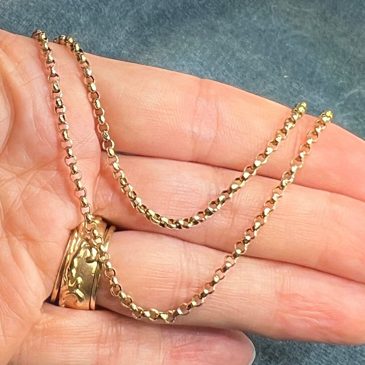 10k Rose Yellow Gold Rolo Chain Necklace. Antique 20"