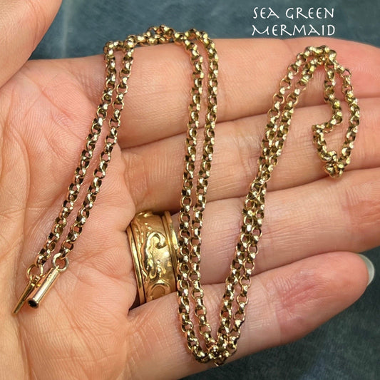 10k Rose Yellow Gold Rolo Chain Necklace. Antique 20"