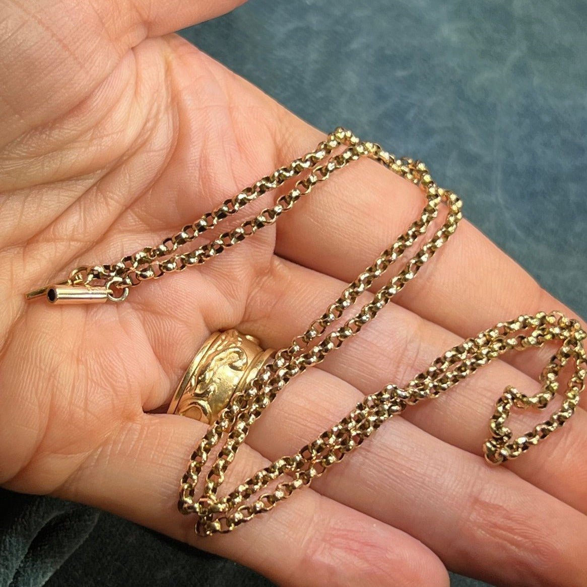 10k Rose Yellow Gold Rolo Chain Necklace. Antique 20"