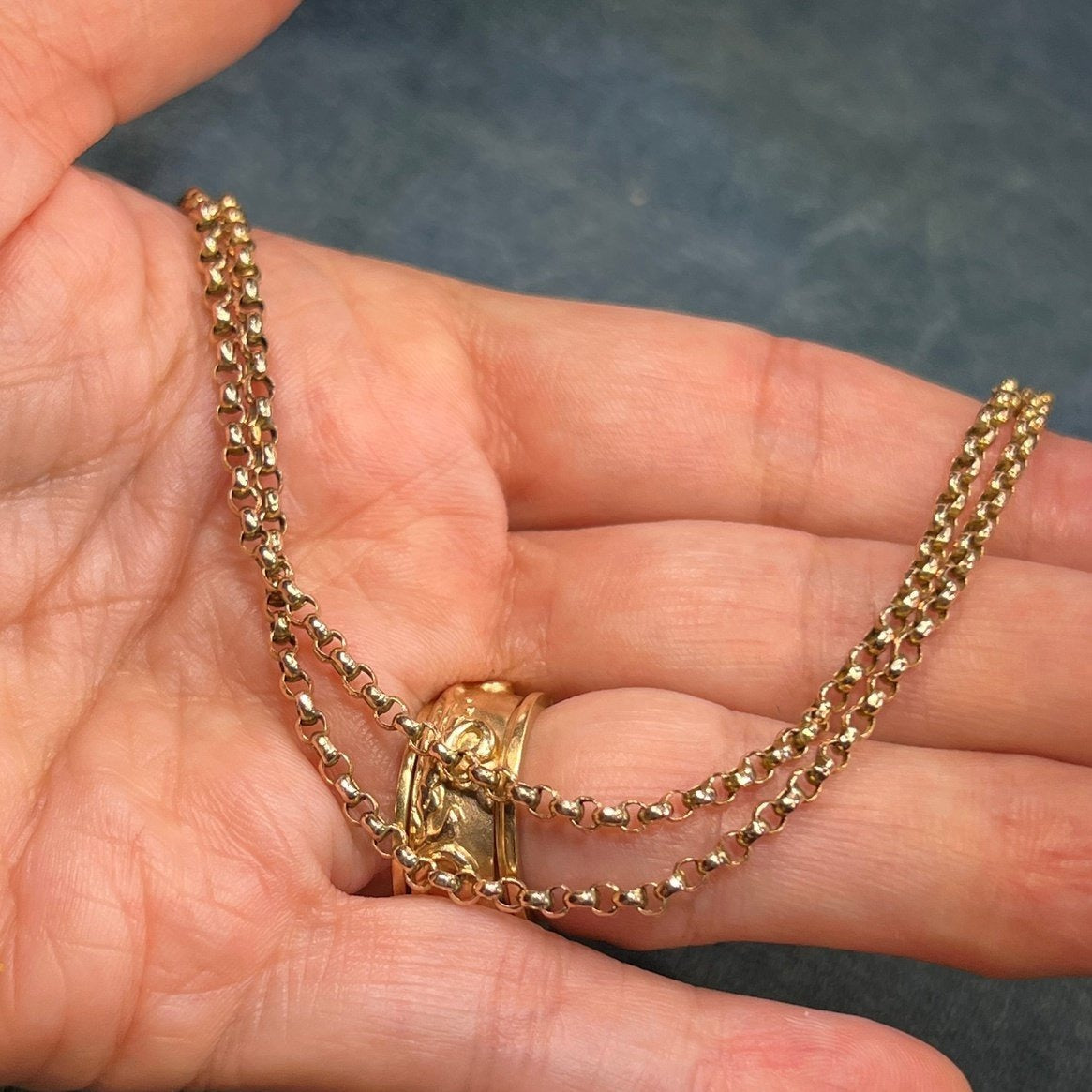 10k Rose Yellow Gold Rolo Chain Necklace. Antique 20"