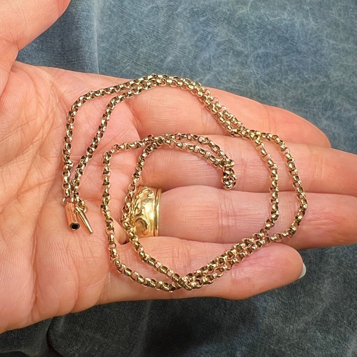 10k Rose Yellow Gold Rolo Chain Necklace. Antique 20"