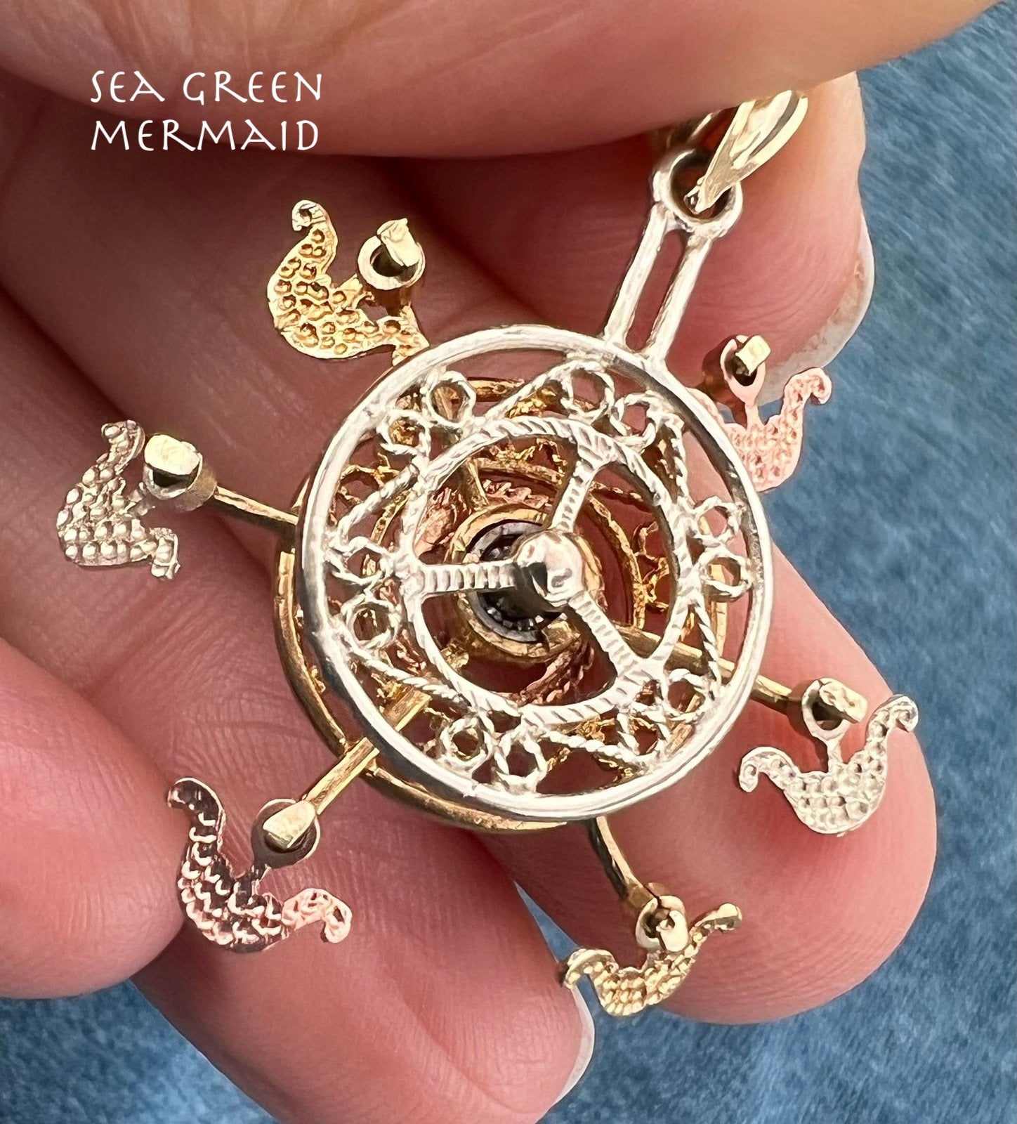 10k Tri-Color Gold Ferris Wheel Spinning Fidget Pendant. Kinetic *Video*