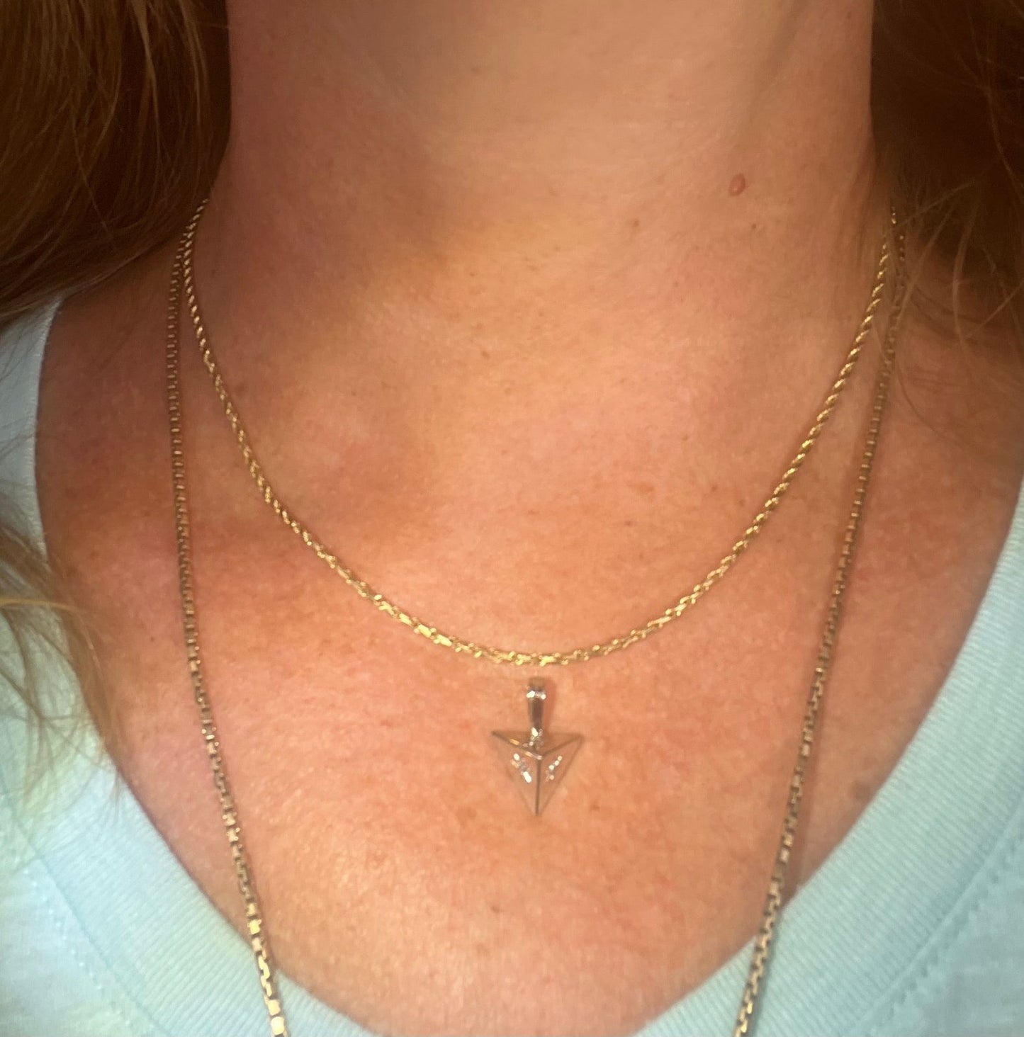 10k WG Gold Gypsy-Set Diamond Triangle Geometric Pendant. TINY! *Video*