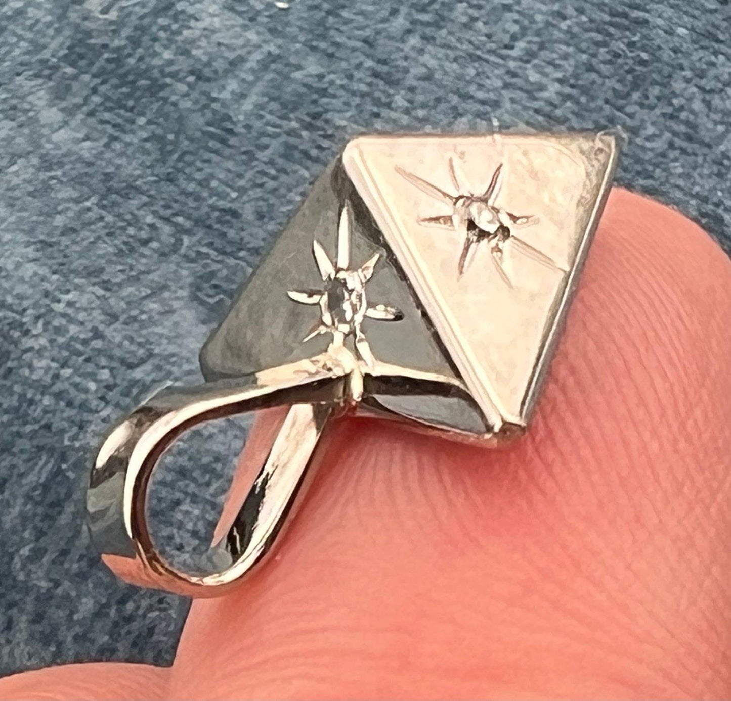 10k WG Gold Gypsy-Set Diamond Triangle Geometric Pendant. TINY! *Video*