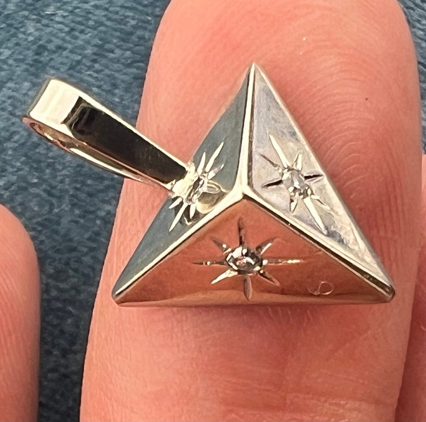10k WG Gold Gypsy-Set Diamond Triangle Geometric Pendant. TINY! *Video*